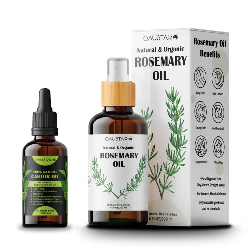 100% Natural Rosemary Hair Growth Oil & Cold Pressed Castor Oil for Hair, Eyebrows, Eyelashes, Face | Combo Pack